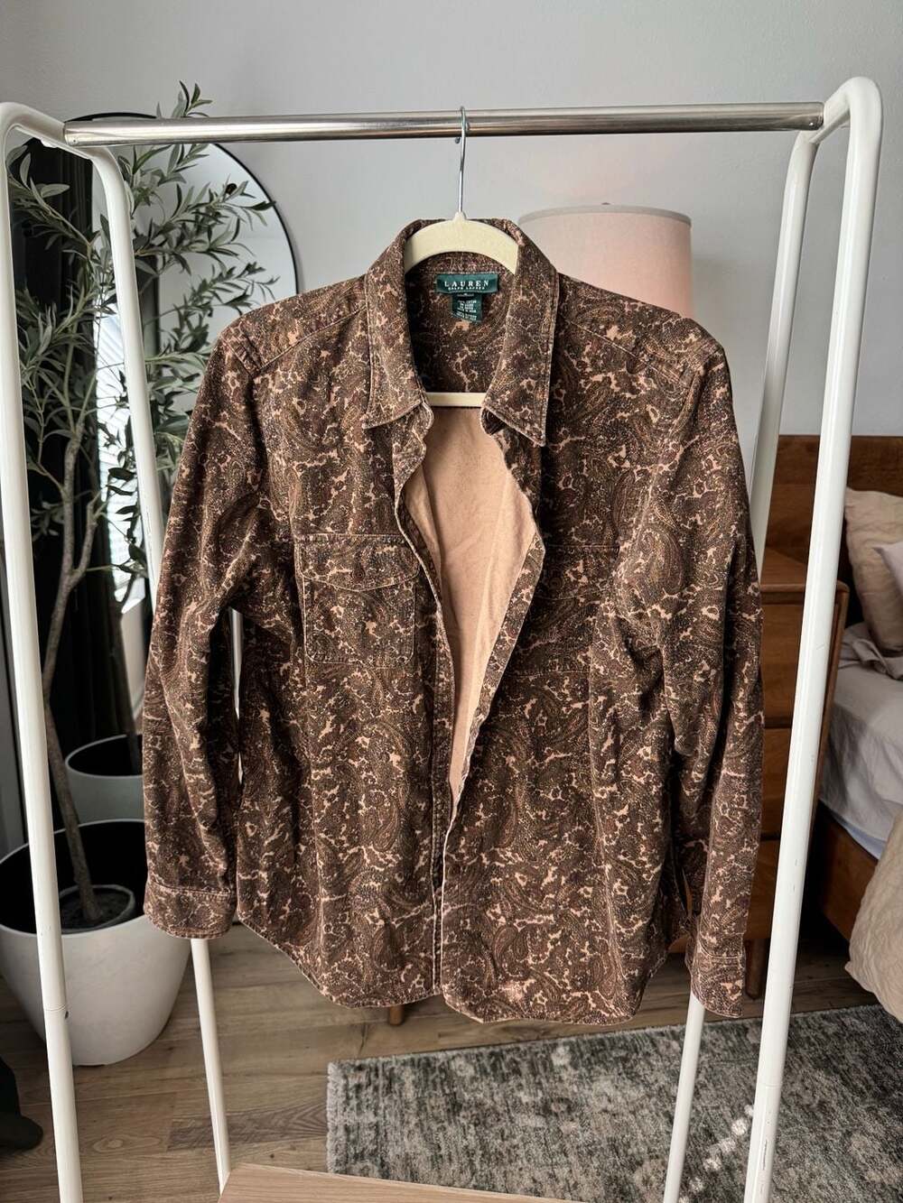 Ralph Lauren Corduroy Shirt Size L Brown Paisley Button Up Jacket